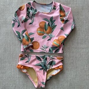 Pink Chicken Girls Rash Guard Set Pink Botanical Oranges